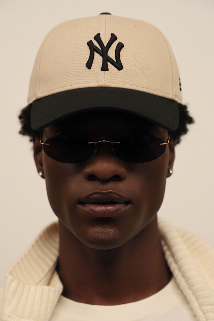 NY Black/Beige Suede Cap