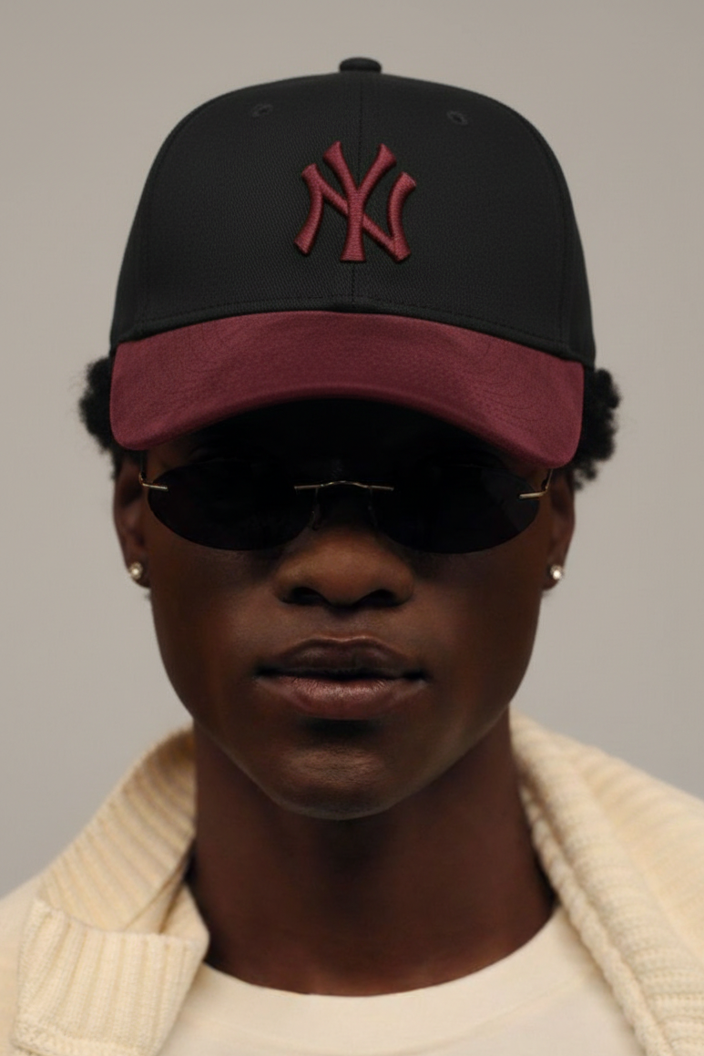 NY Maroon/Black Suede Cap